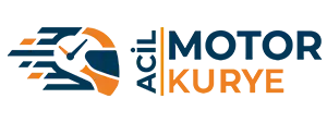 Şeffaf arka plan üzerinde, hız çizgileriyle entegre edilmiş turuncu ve mavi renklerde motosiklet kaskı ikonu barındıran kurumsal Acil Motor Kurye marka logosu tasarımı.